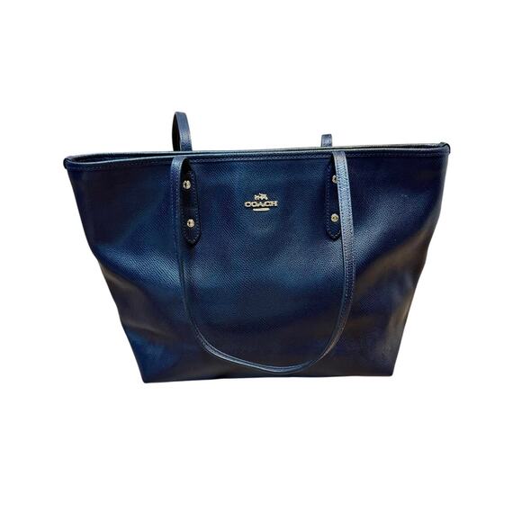Coach City Zip Tote Navy Blue Pebbled Leather #27515 - Picture 1 of 10